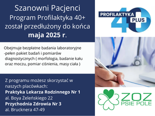 Program Profilaktyka 40+ będzie kontynuowany do końca maja 2025 roku!